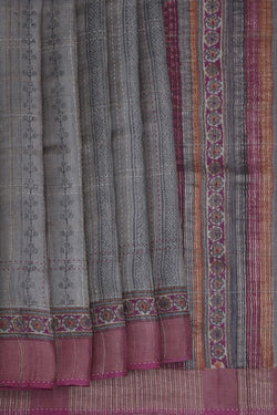 Image of Tussar Silk Embroidery Saree