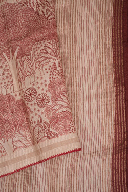 Image of Tussar Silk Embroidery Saree