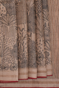 Image of Tussar Silk Embroidery Saree