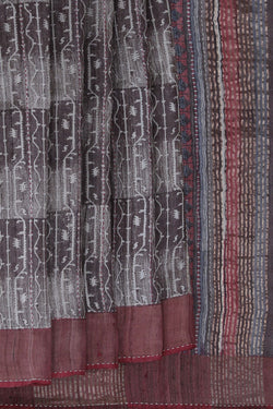 Image of Tussar Silk Embroidery Saree