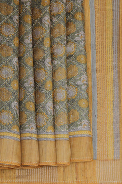 Image of Tussar Silk Embroidery Saree