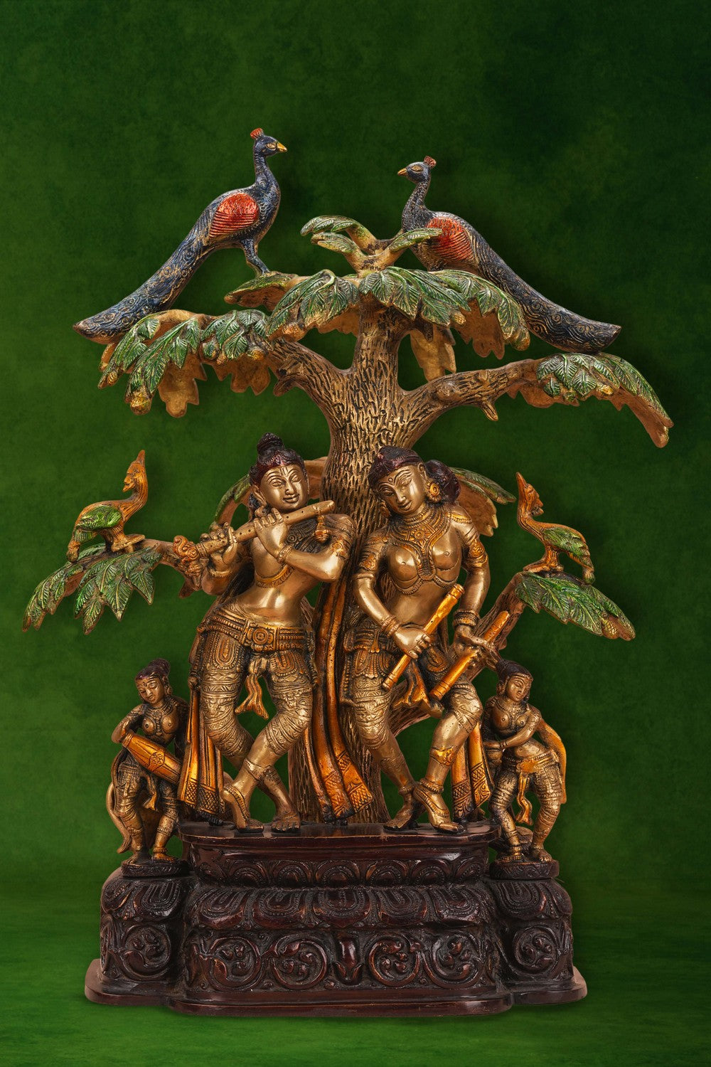 Image of A brass Radha Krishna statue playing the flute