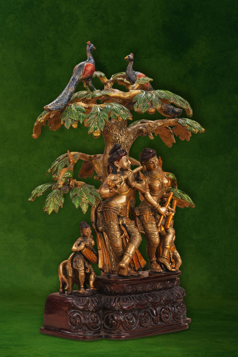 Image of A brass Radha Krishna statue playing the flute