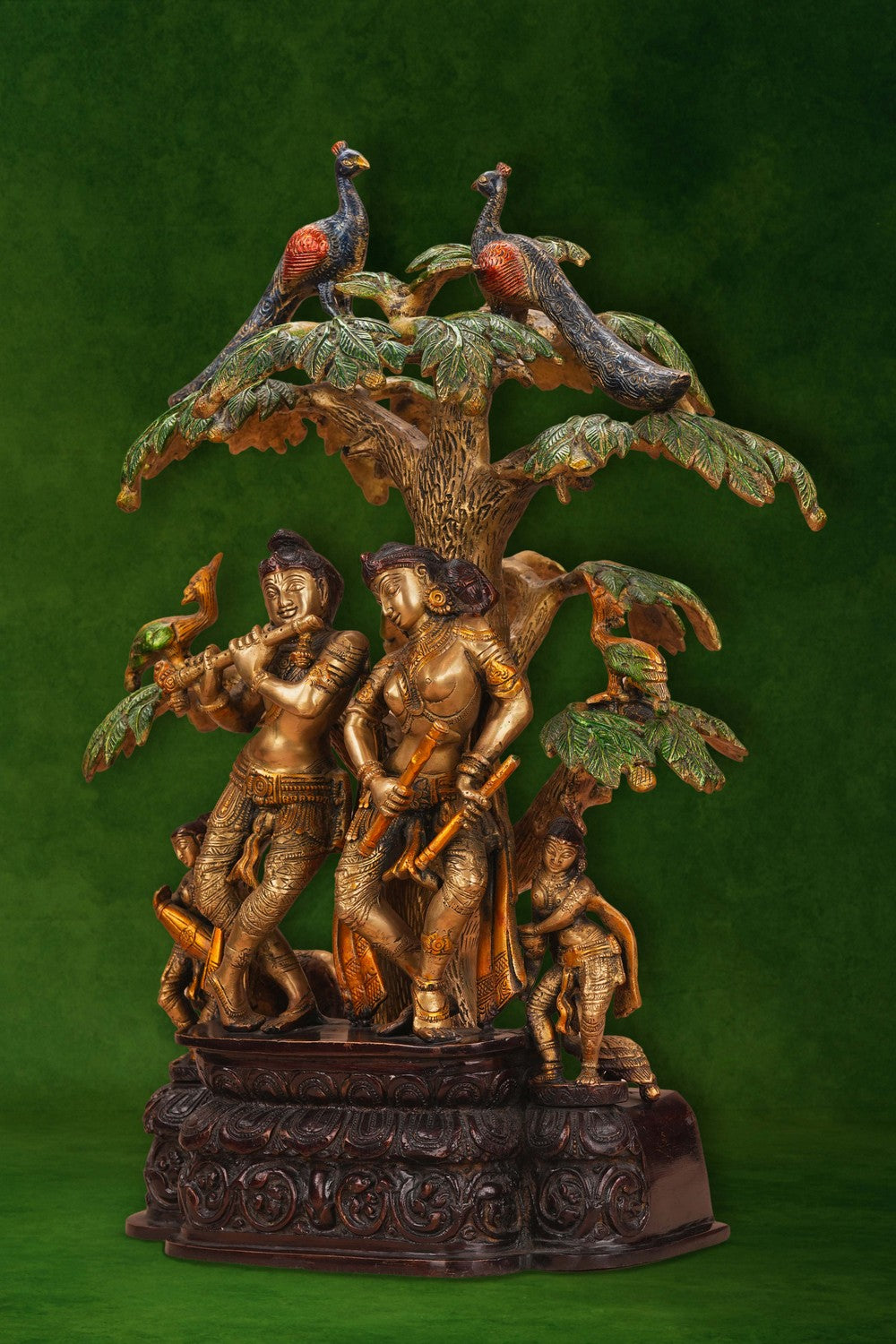 Image of A brass Radha Krishna statue playing the flute