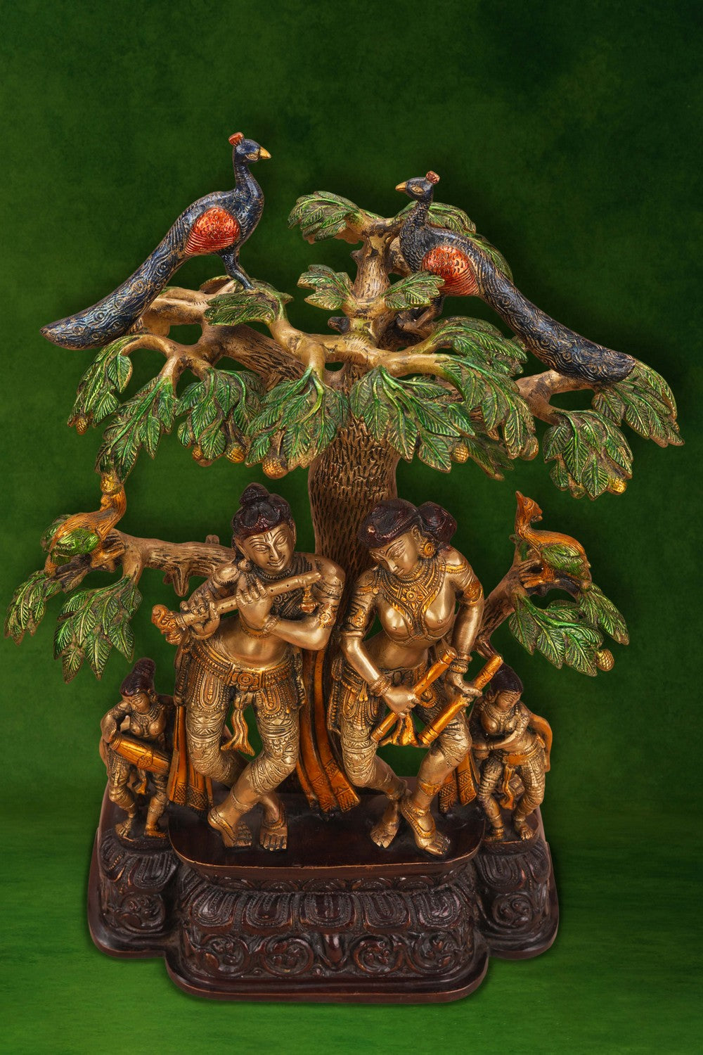 Image of A brass Radha Krishna statue playing the flute