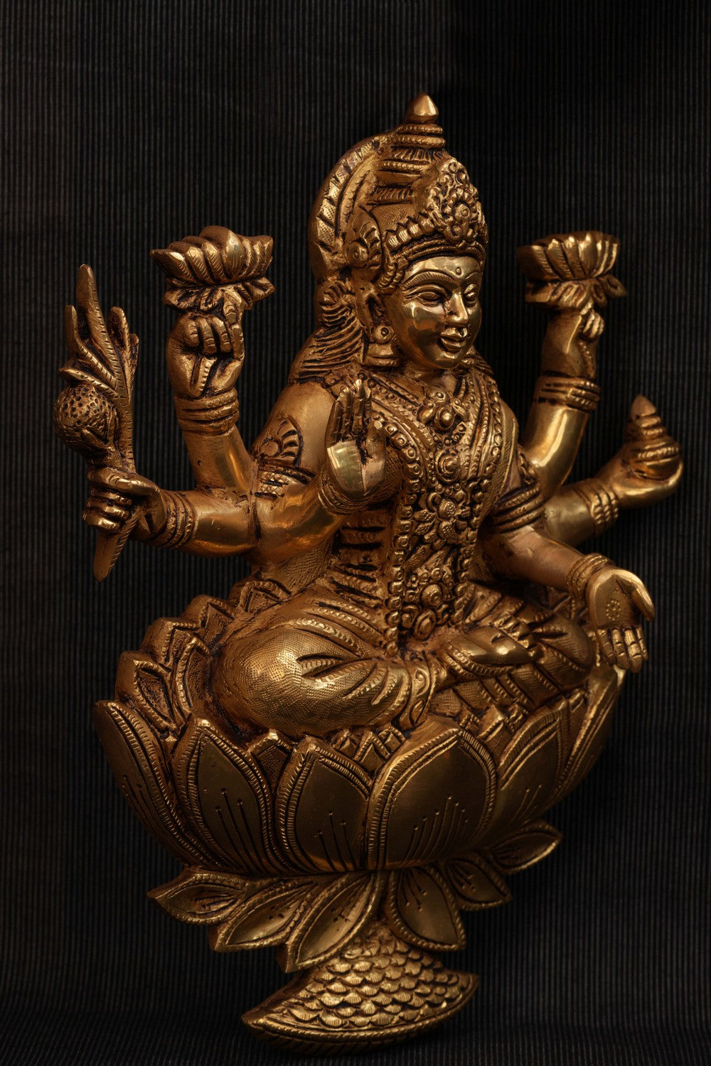 Image of The Dhanalakshmi Brass seated on a Blooming Lotus Wall Hanging
