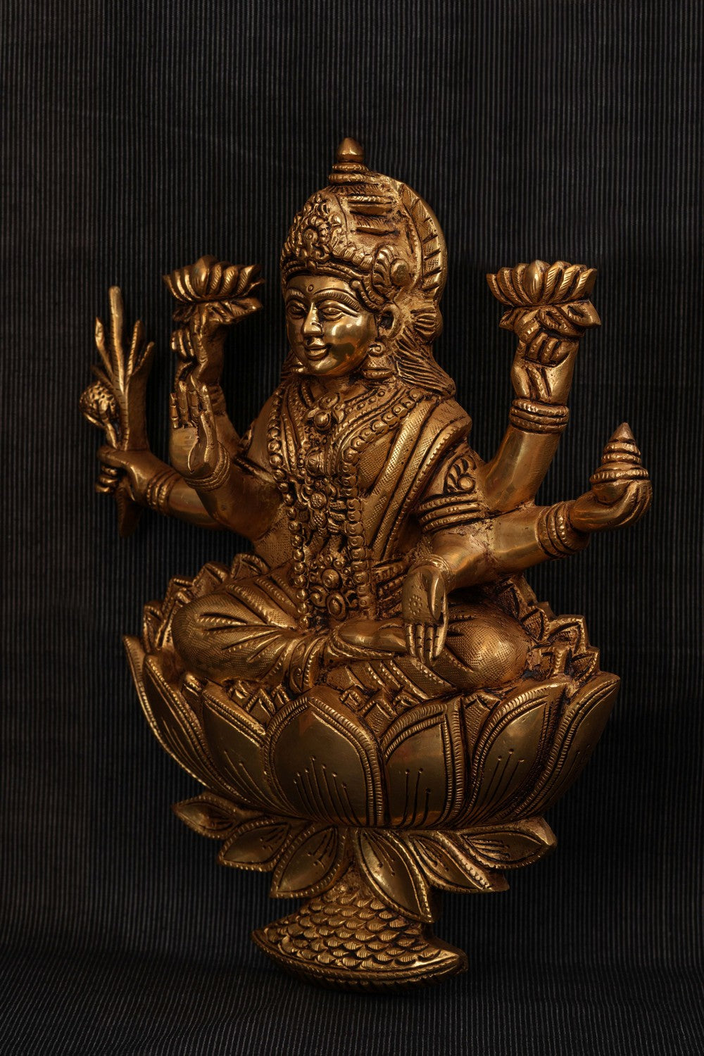 Image of The Dhanalakshmi Brass seated on a Blooming Lotus Wall Hanging