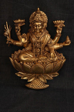 Image of The Dhanalakshmi Brass seated on a Blooming Lotus Wall Hanging