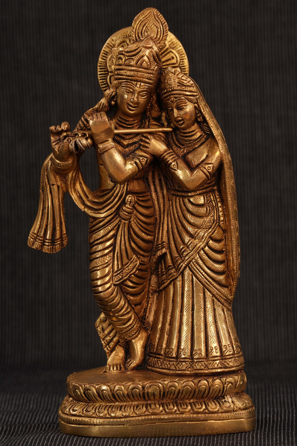 Brass Radha Krishna Statue Playing Flute