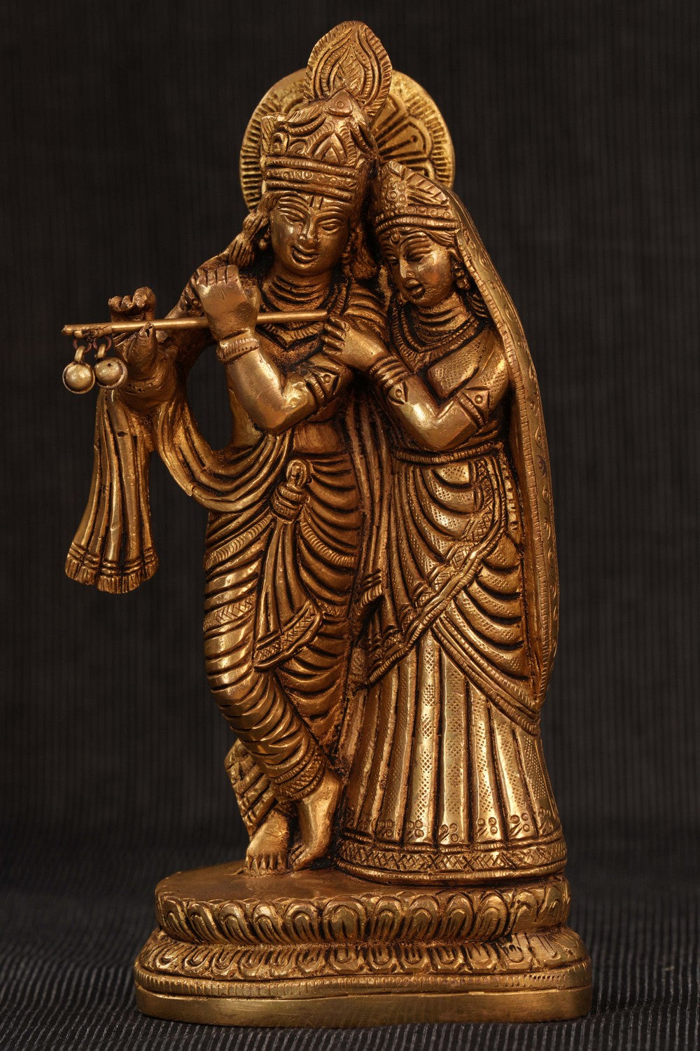 Brass Radha Krishna Statue Playing Flute