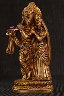 Image of Brass Radha Krishna Statue Playing Flute