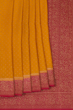 Image of Banarasi Crepe Silk Spring Yellow Saree