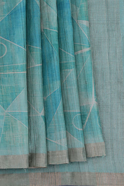 Image of Tussar Silk Sea Green Saree