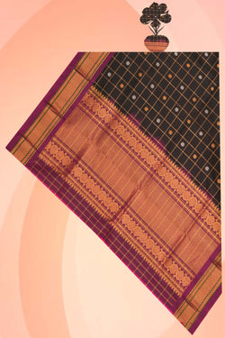 Image of Gadwal Silk Kattam Black Dupatta