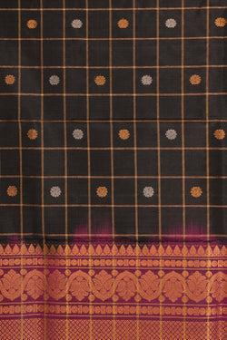 Image of Gadwal Silk Kattam Black Dupatta