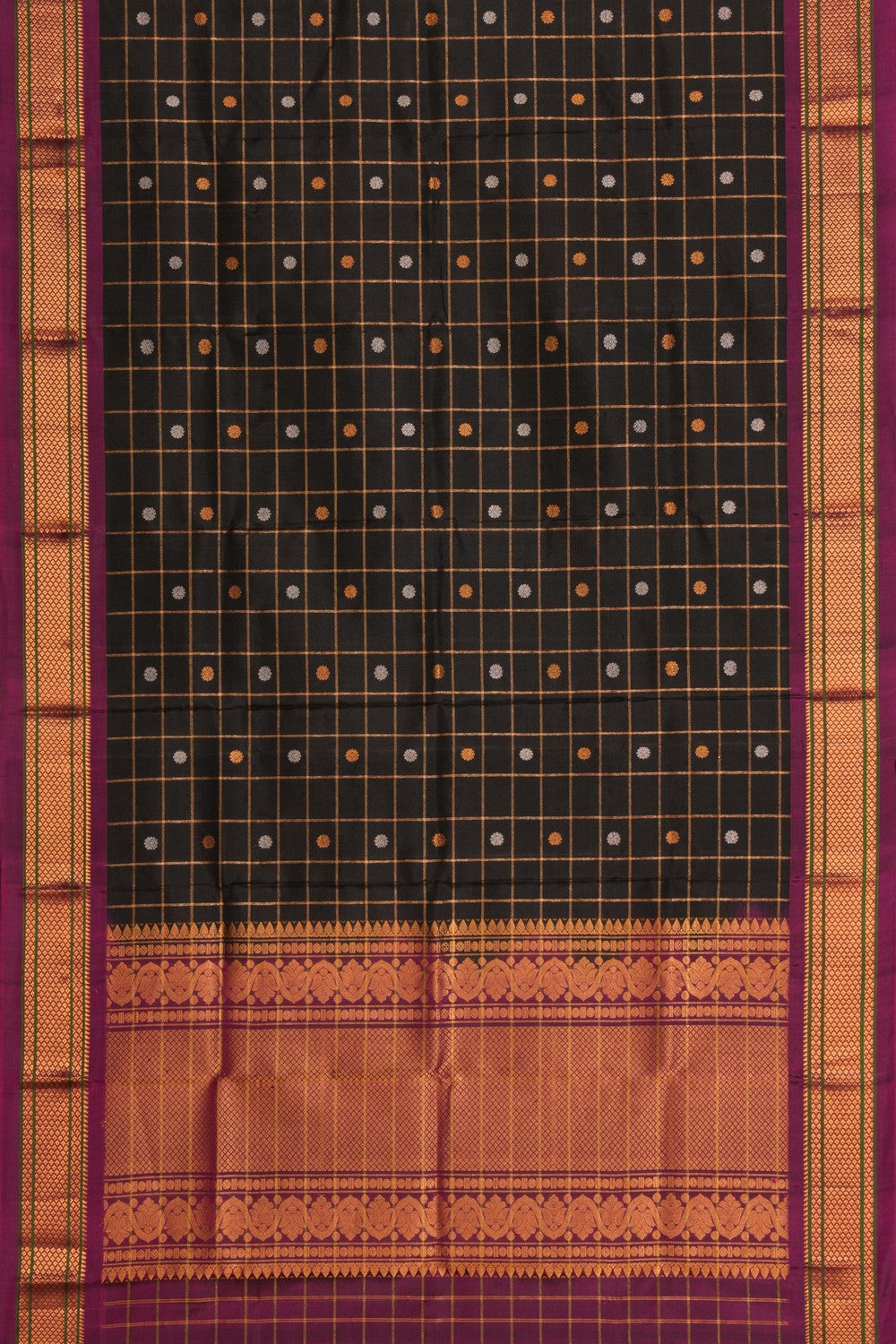 Gadwal Silk Kattam Black Dupatta