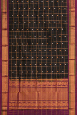 Image of Gadwal Silk Kattam Black Dupatta