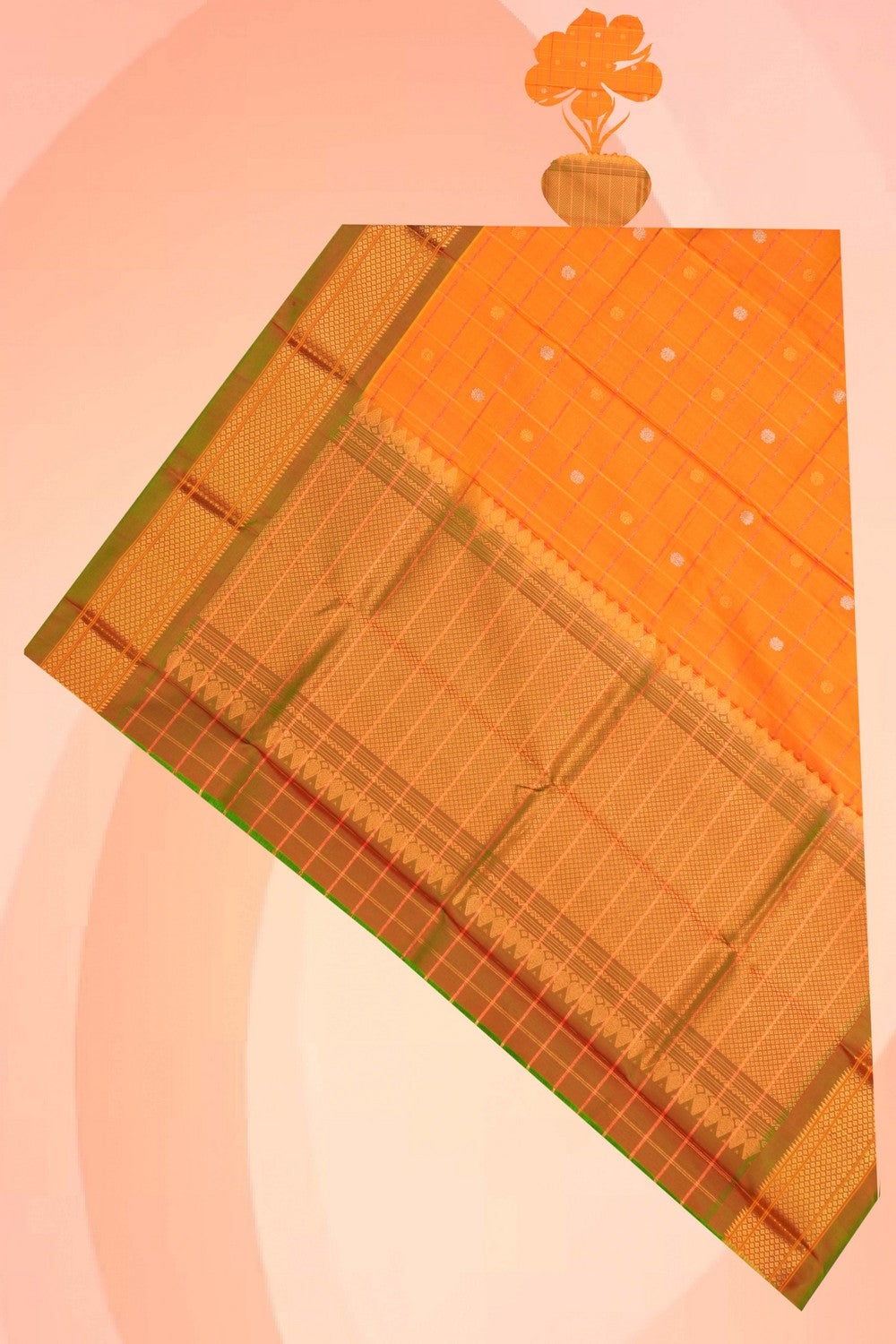 Gadwal Silk Kattam Orange Dupatta