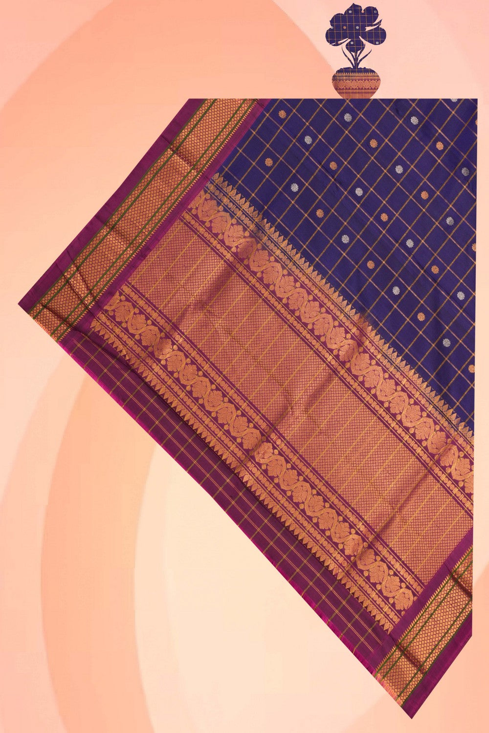 Gadwal Silk Kattam Indigo Blue Dupatta