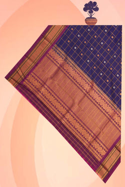 Image of Gadwal Silk Kattam Indigo Blue Dupatta