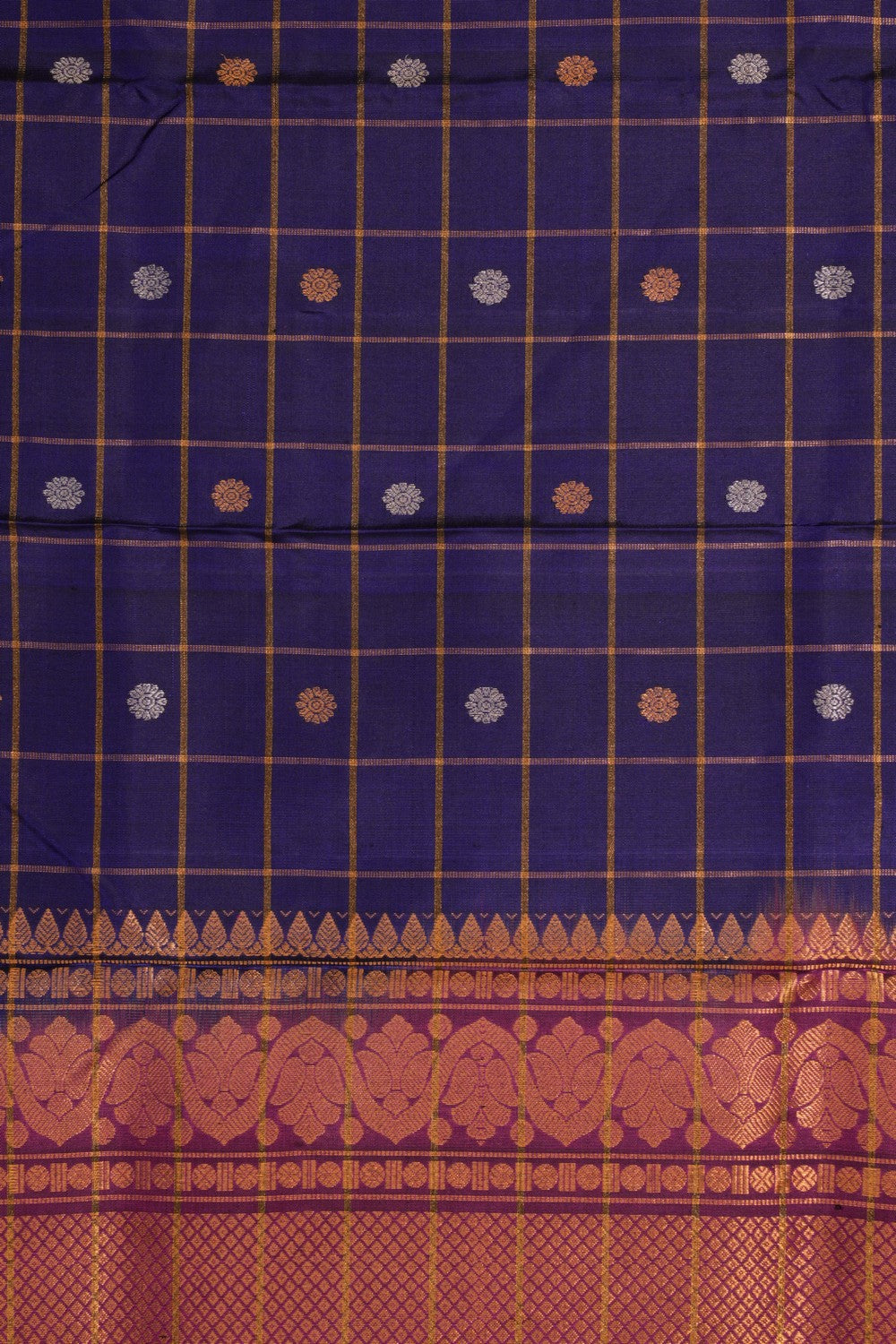 Gadwal Silk Kattam Indigo Blue Dupatta