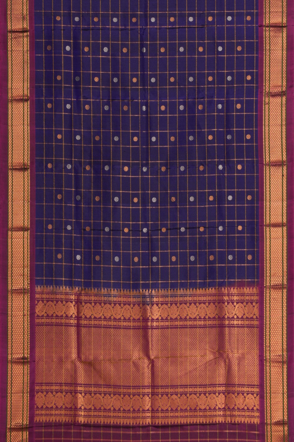 Gadwal Silk Kattam Indigo Blue Dupatta