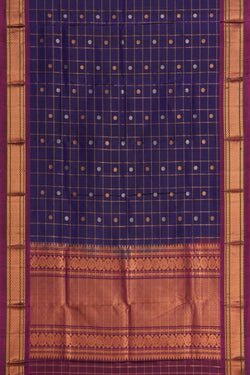 Image of Gadwal Silk Kattam Indigo Blue Dupatta