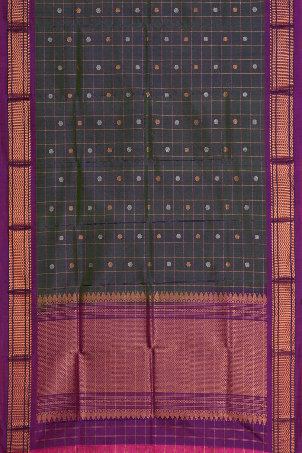 Gadwal Silk Kattam Green Dupatta