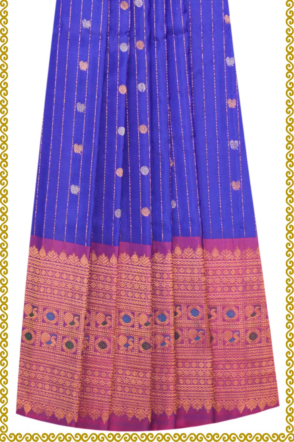 Gadwal Pavada Indigo Blue Unstitched Set