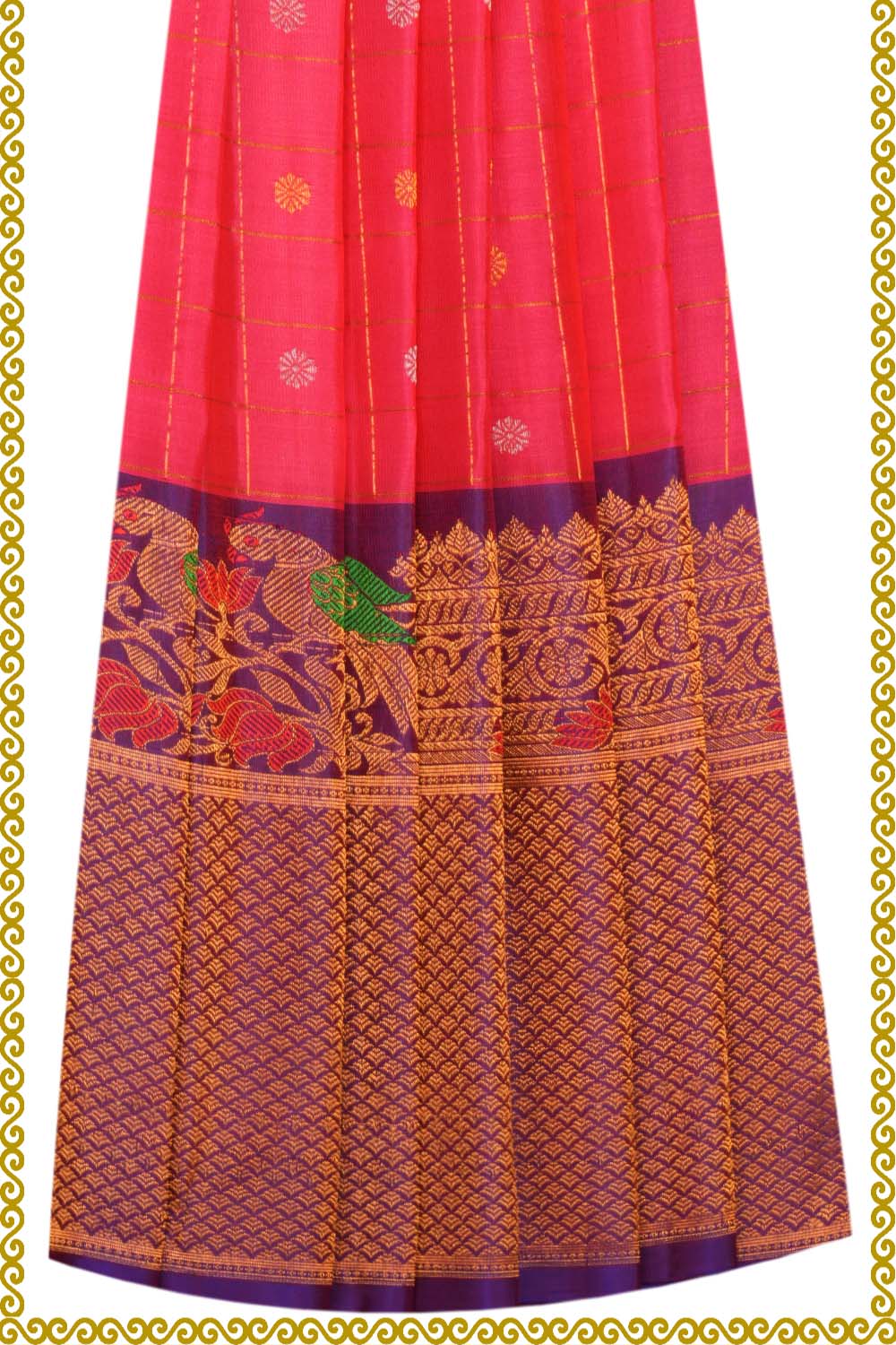 Gadwal Pavada Fuchsia Pink Unstitched Set