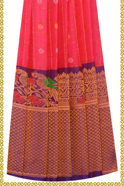 Image of Gadwal Pavada Fuchsia Pink Unstitched Set