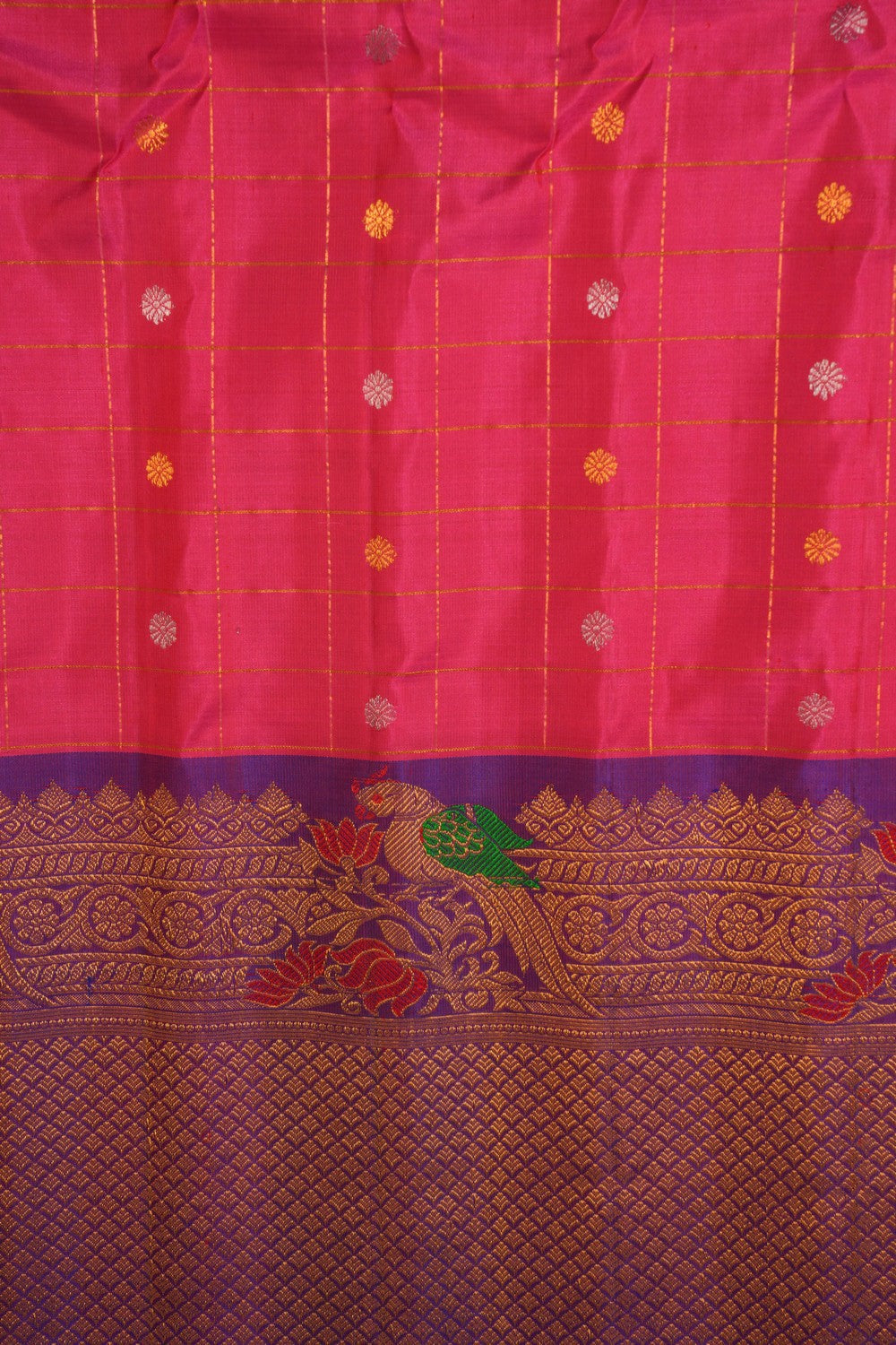 Gadwal Pavada Fuchsia Pink Unstitched Set