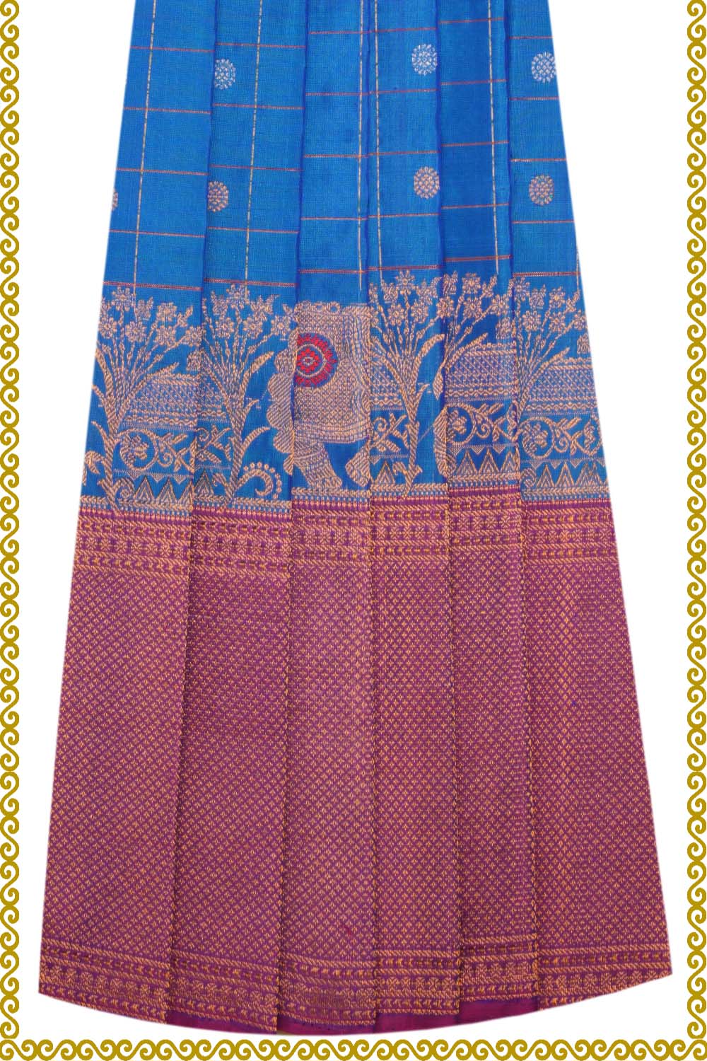 Gadwal Pavada Blue Unstitched Set