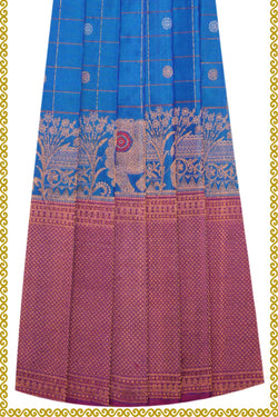 Image of Gadwal Pavada Blue Unstitched Set