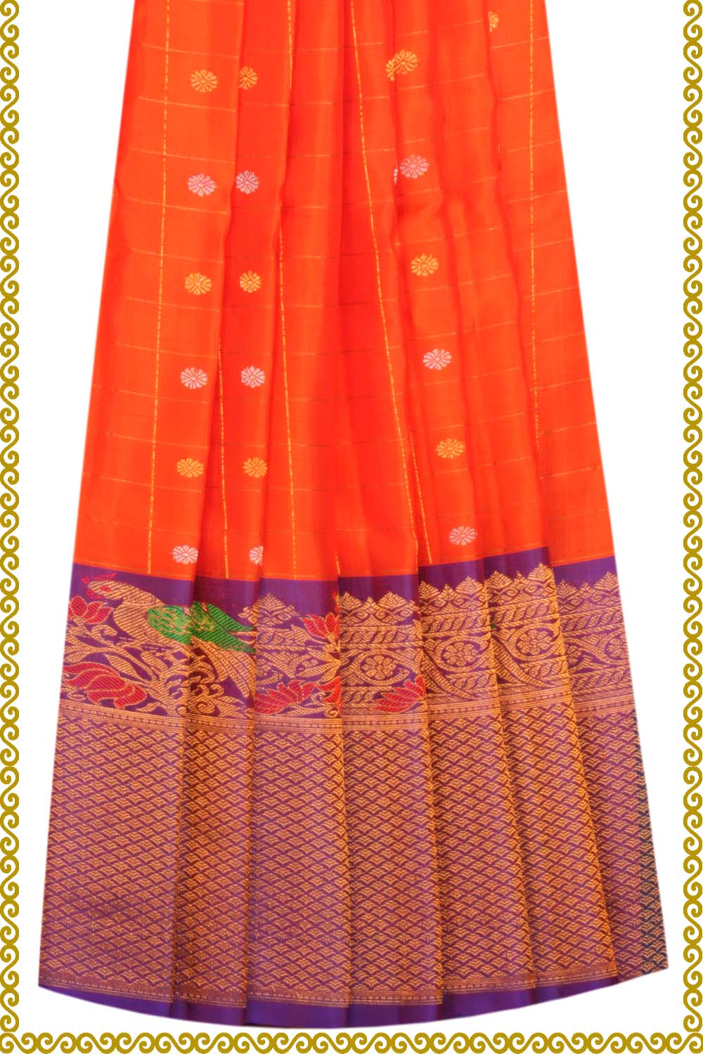 Gadwal Pavada Orange Unstitched Set