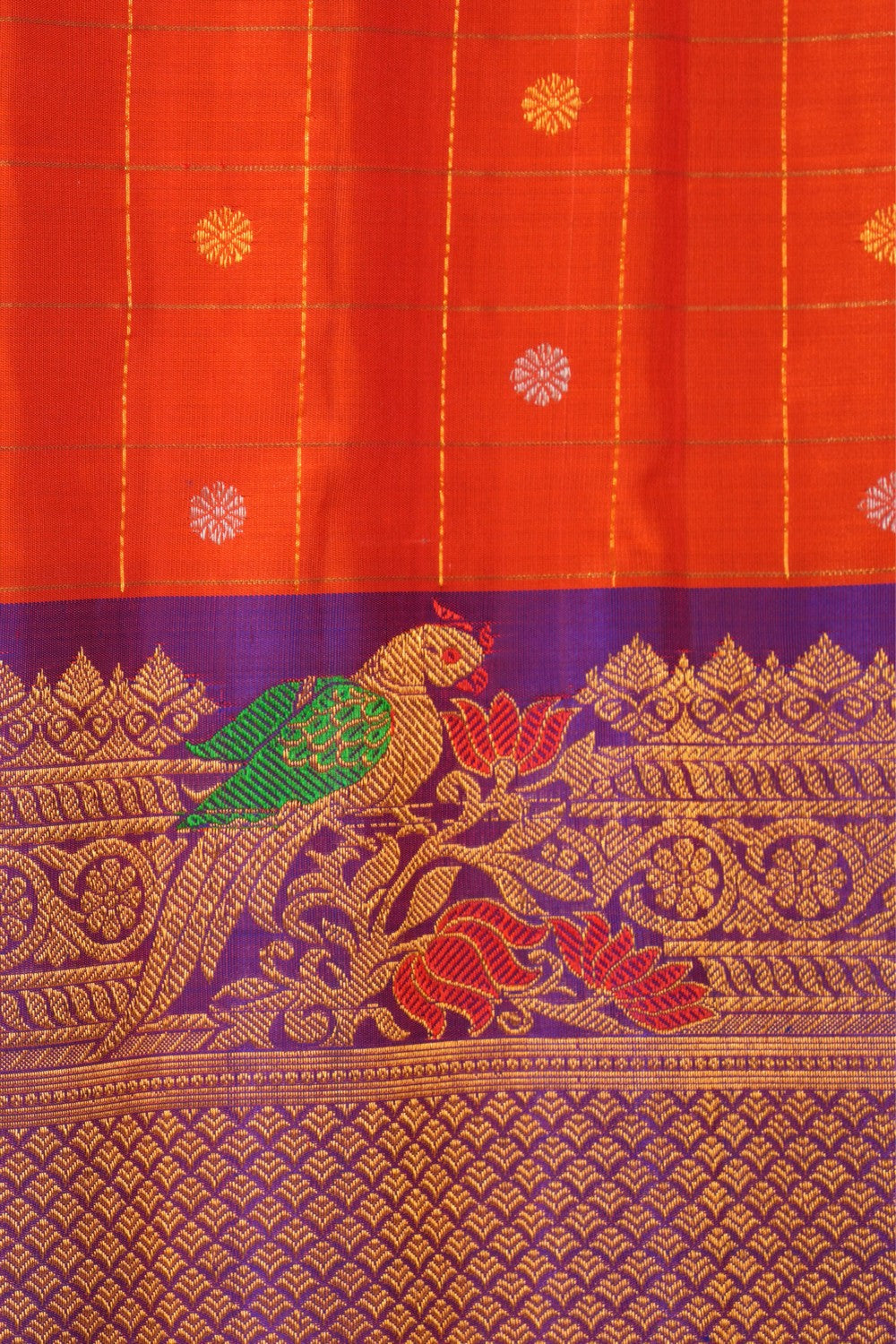 Gadwal Pavada Orange Unstitched Set