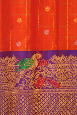 Image of Gadwal Pavada Orange Unstitched Set