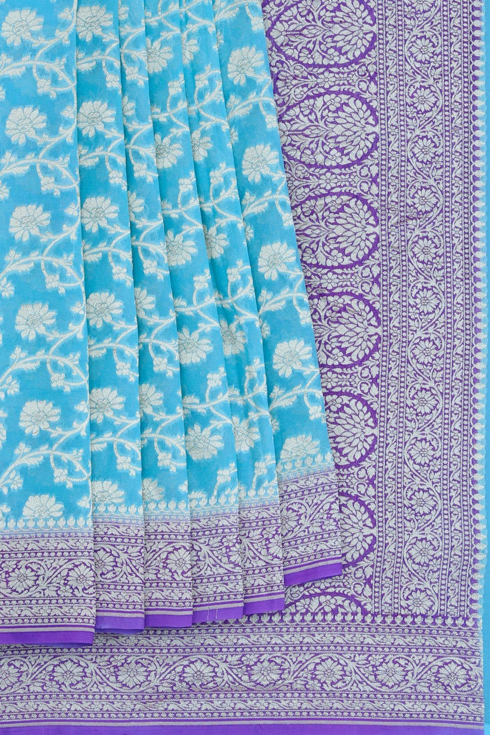 Banarasi Chiffon Aqua Blue Saree