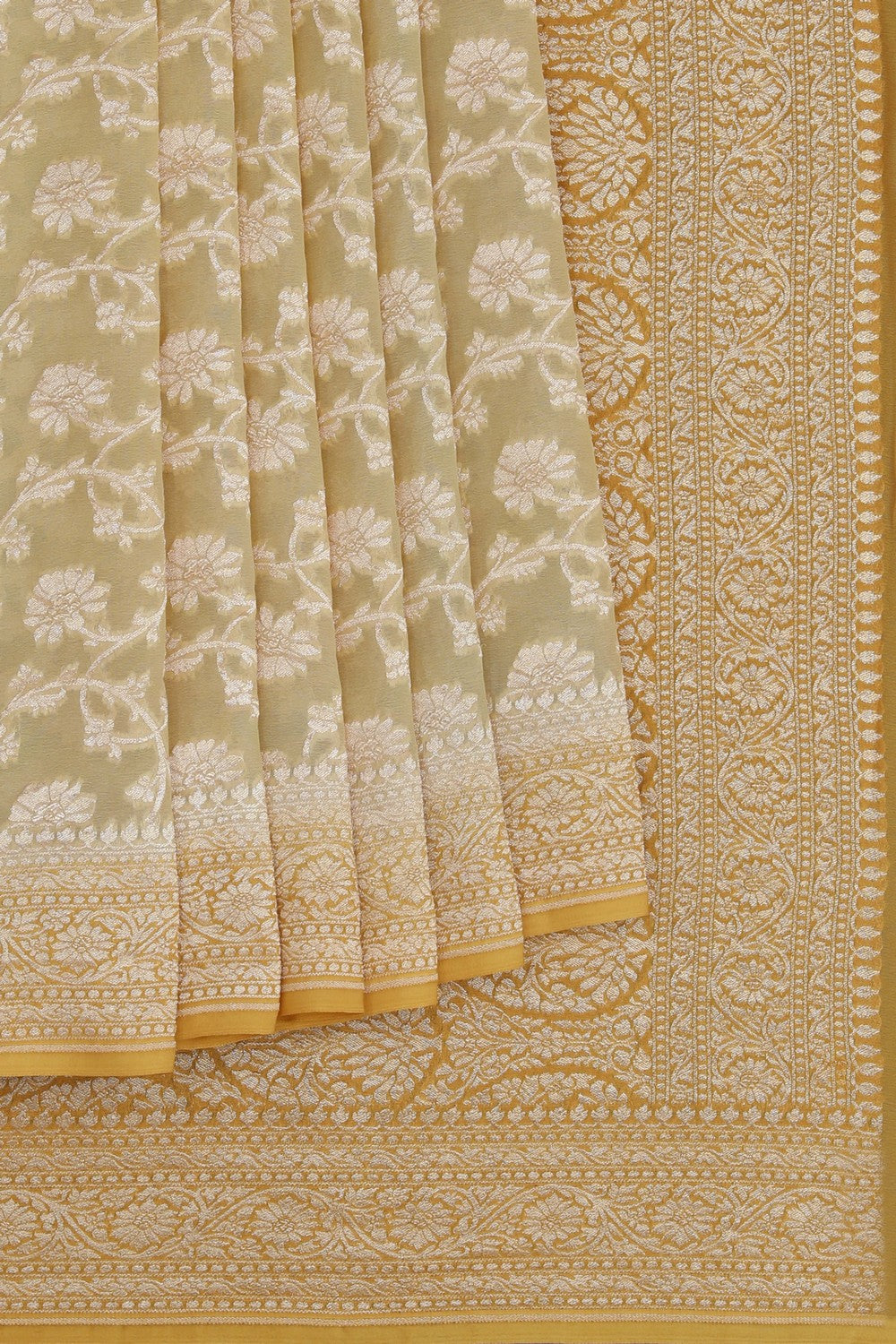 Image of Banarasi Chiffon Spring Yellow Saree