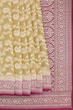 Image of Banarasi Chiffon Spring Yellow Saree