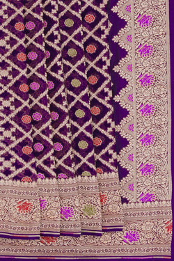 Image of Banarasi-Chiffon Brocade Purple Saree