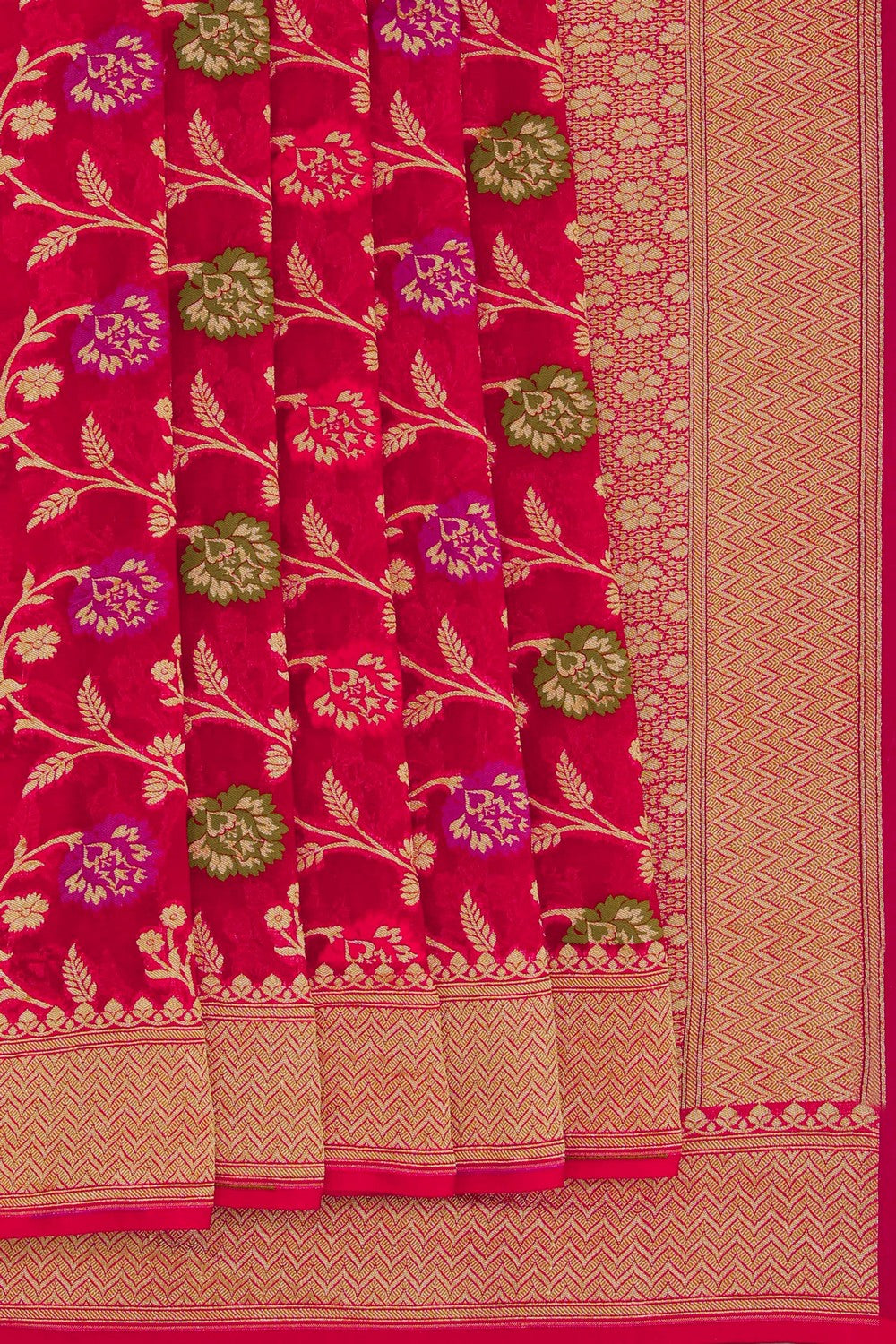Image of Banarasi-Chiffon Brocade Red Saree