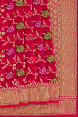 Image of Banarasi-Chiffon Brocade Red Saree