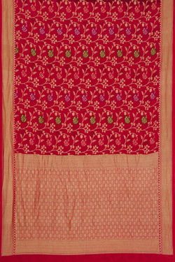 Image of Banarasi-Chiffon Brocade Red Saree