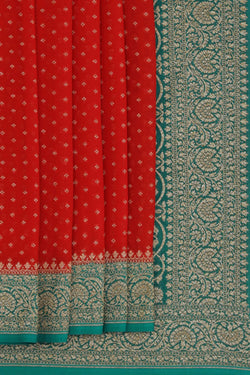 Image of Banarasi-Chiffon Brocade Red Saree