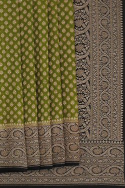 Image of Banarasi-Chiffon Brocade Green Saree