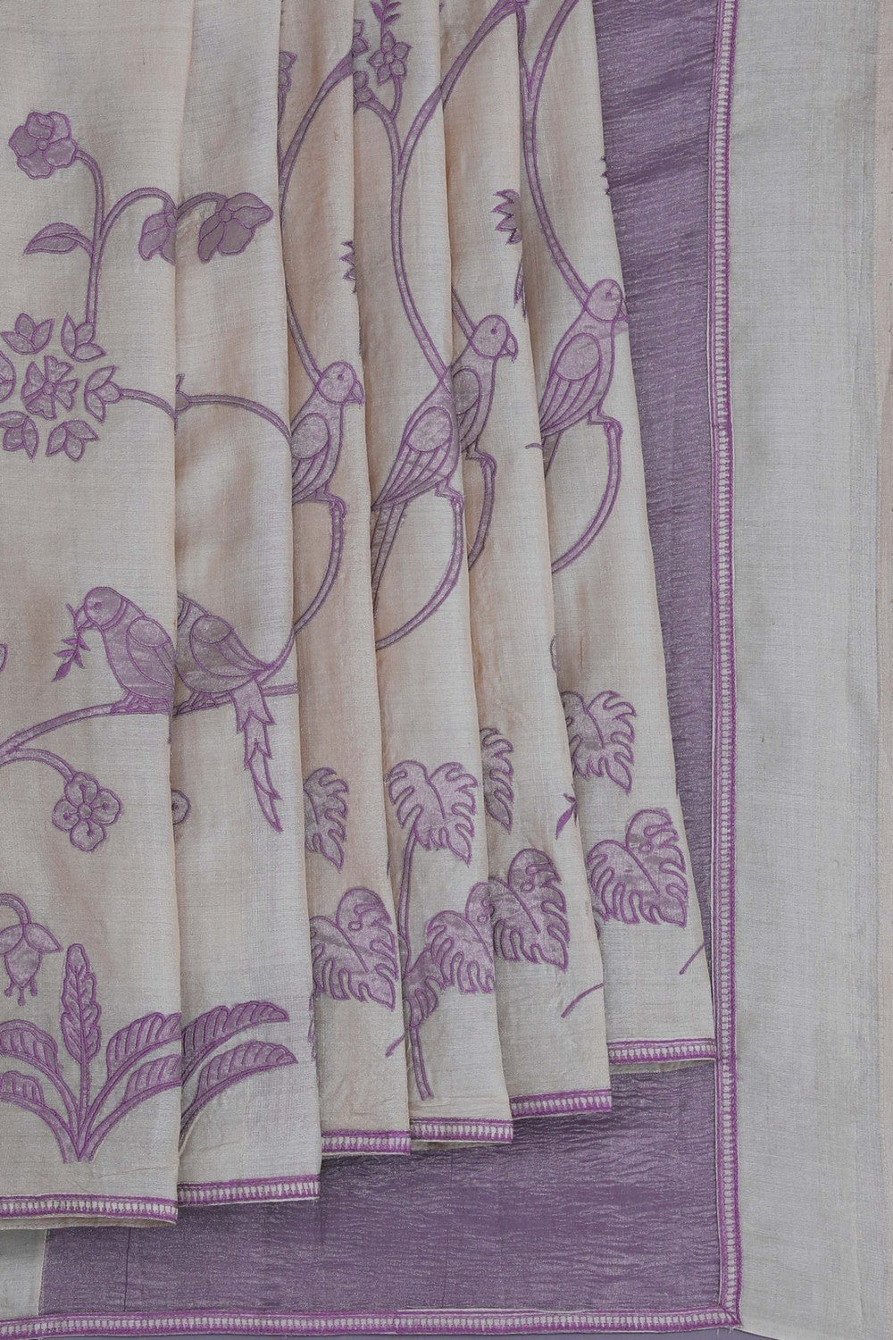 Tussar Silk Applique Embroidery Saree