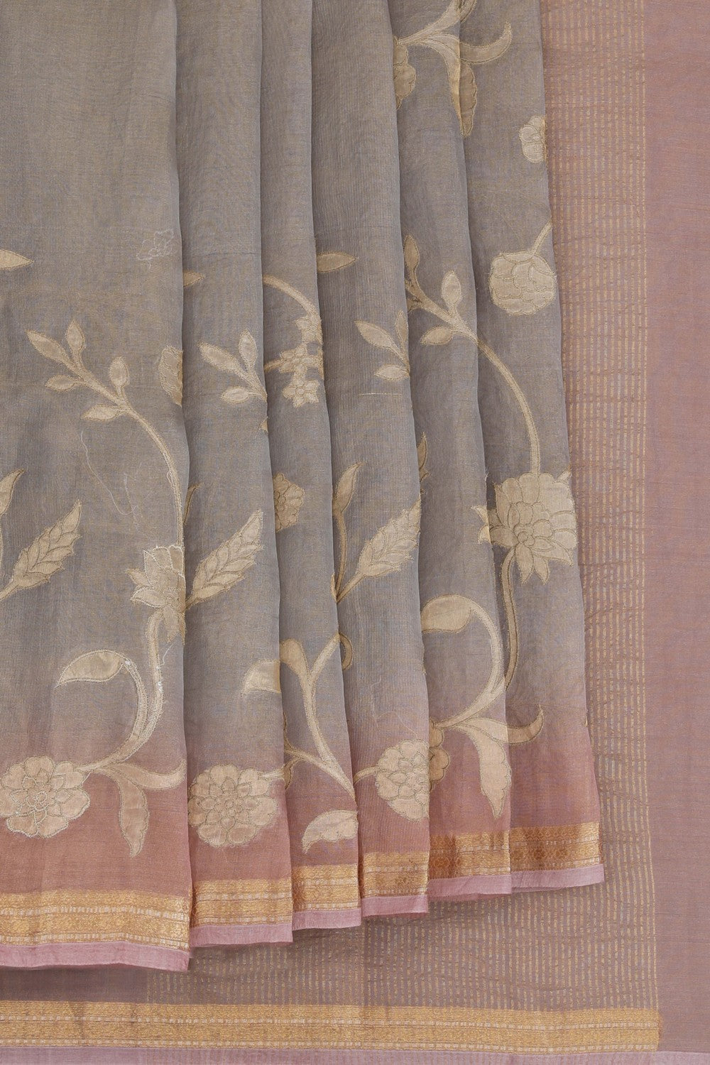 Tussar Tissue Silk Applique Embroidery Saree