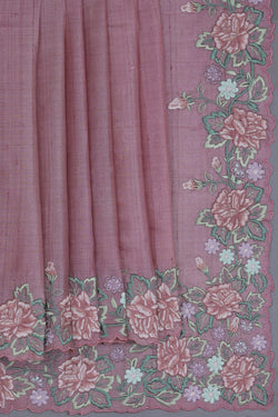 Image of Tussar Silk Embroidery Saree