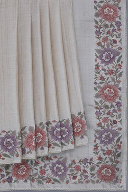 Image of Tussar Silk Embroidery Saree